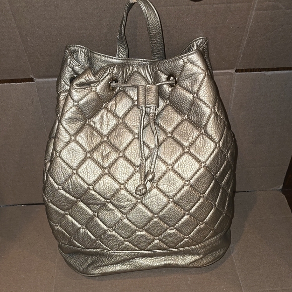 3 For 15 Deux Lux Gold Quilted Backpack with Drawstring Closure - Picture 1 of 7